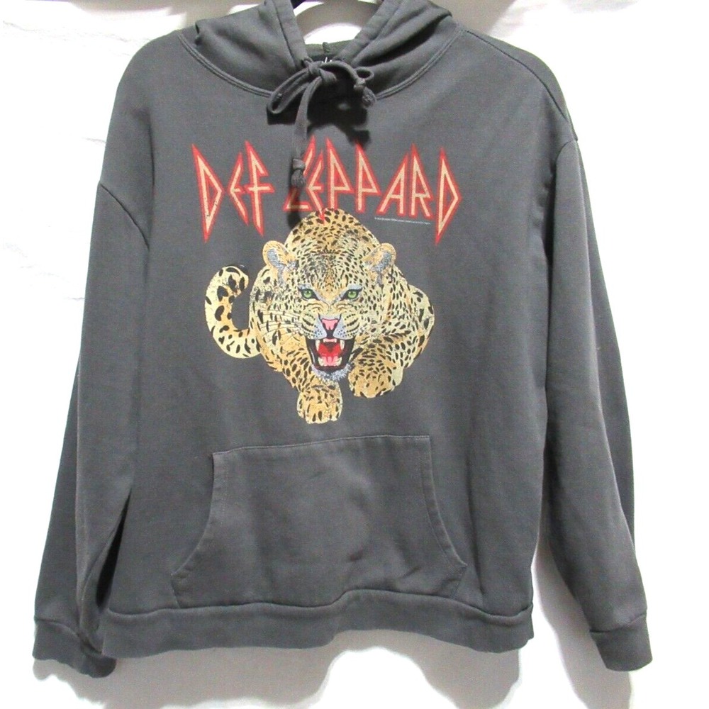 Social Scene Women's Size Large Def Leppard Dark Gray Band Hoodie Sweatshirt